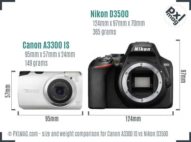 Canon A3300 IS vs Nikon D3500 size comparison