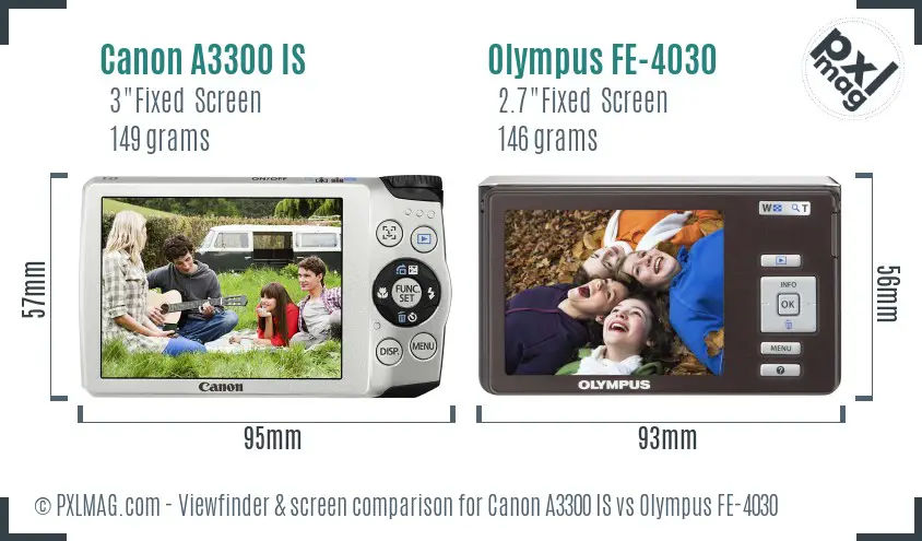 Canon A3300 IS vs Olympus FE-4030 Screen and Viewfinder comparison Canon A3300 IS vs Olympus FE-4030 Screen and Viewfinder comparison