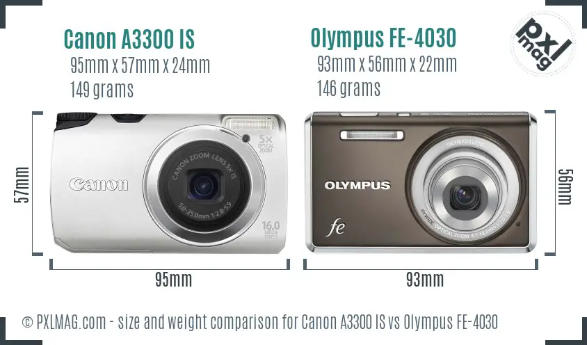 Canon A3300 IS vs Olympus FE-4030 size comparison Canon A3300 IS vs Olympus FE-4030 size comparison