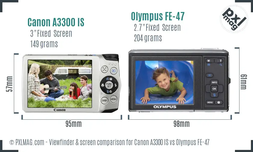 Canon A3300 IS vs Olympus FE-47 Screen and Viewfinder comparison