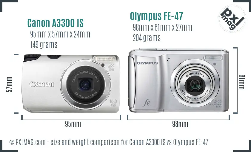 Canon A3300 IS vs Olympus FE-47 size comparison
