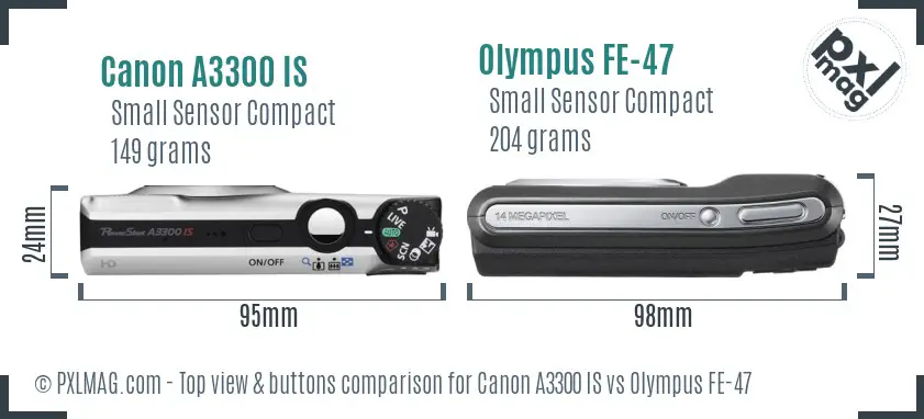 Canon A3300 IS vs Olympus FE-47 top view buttons comparison