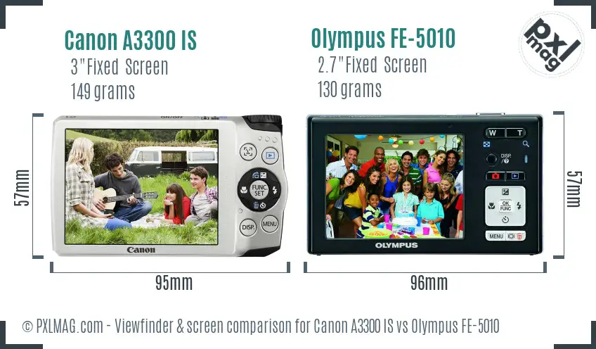 Canon A3300 IS vs Olympus FE-5010 Screen and Viewfinder comparison