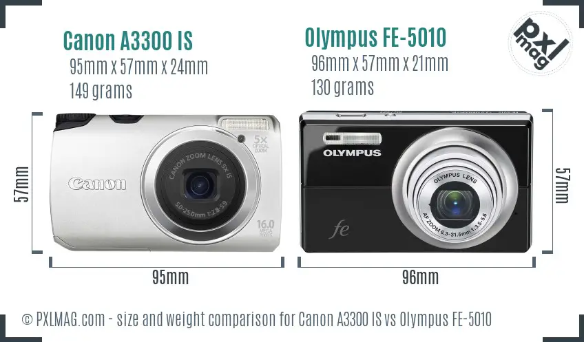 Canon A3300 IS vs Olympus FE-5010 size comparison