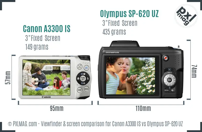 Canon A3300 IS vs Olympus SP-620 UZ Screen and Viewfinder comparison