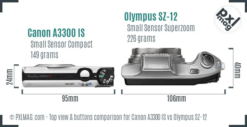 Canon A3300 IS vs Olympus SZ-12 top view buttons comparison