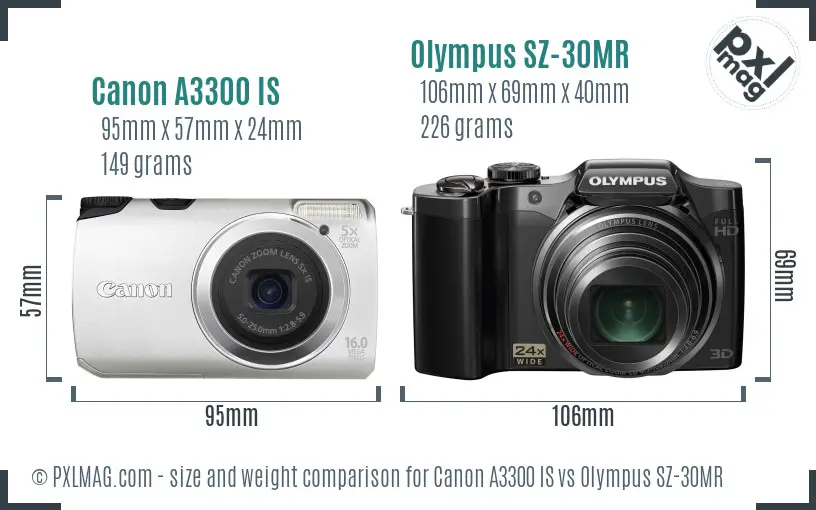 Canon A3300 IS vs Olympus SZ-30MR size comparison