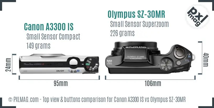 Canon A3300 IS vs Olympus SZ-30MR top view buttons comparison