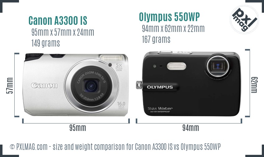 Canon A3300 IS vs Olympus 550WP size comparison Canon A3300 IS vs Olympus 550WP size comparison
