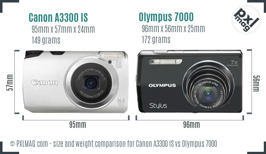 Canon A3300 IS vs Olympus 7000 size comparison Canon A3300 IS vs Olympus 7000 size comparison