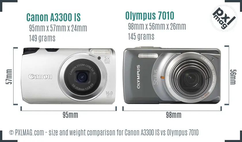 Canon A3300 IS vs Olympus 7010 size comparison Canon A3300 IS vs Olympus 7010 size comparison
