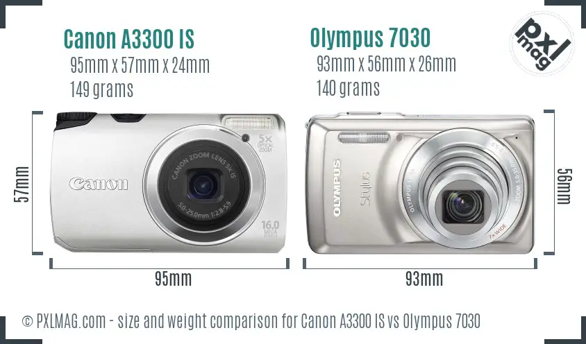 Canon A3300 IS vs Olympus 7030 size comparison