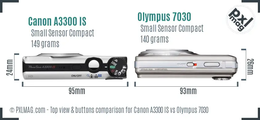 Canon A3300 IS vs Olympus 7030 top view buttons comparison