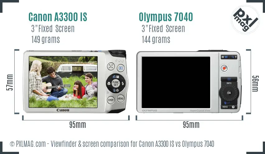 Canon A3300 IS vs Olympus 7040 Screen and Viewfinder comparison