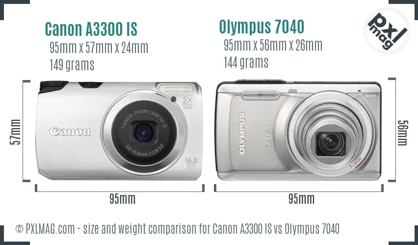 Canon A3300 IS vs Olympus 7040 size comparison