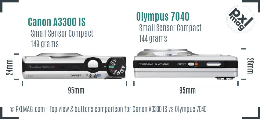 Canon A3300 IS vs Olympus 7040 top view buttons comparison