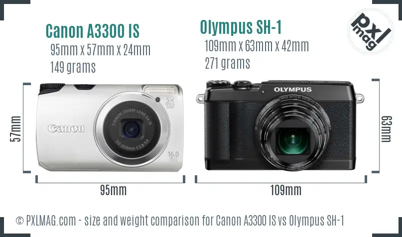 Canon A3300 IS vs Olympus SH-1 size comparison Canon A3300 IS vs Olympus SH-1 size comparison