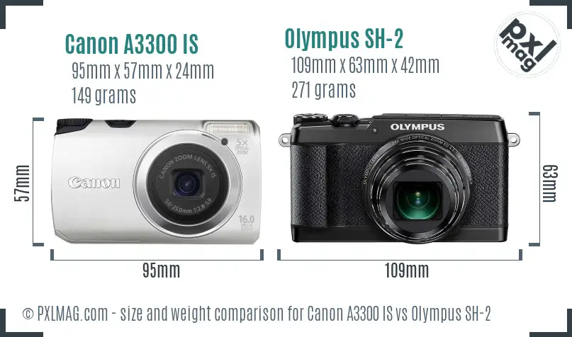 Canon A3300 IS vs Olympus SH-2 size comparison