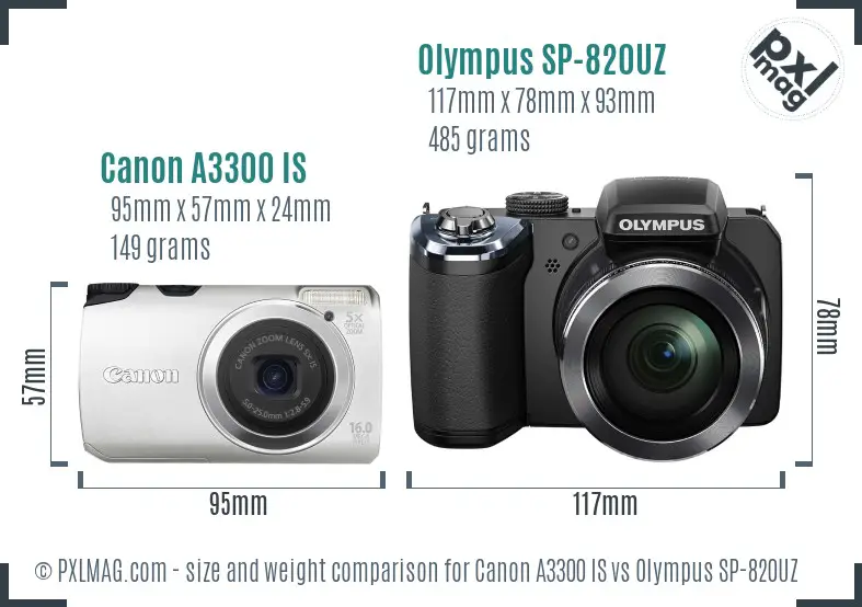 Canon A3300 IS vs Olympus SP-820UZ size comparison Canon A3300 IS vs Olympus SP-820UZ size comparison