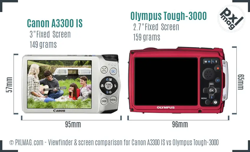 Canon A3300 IS vs Olympus Tough-3000 Screen and Viewfinder comparison