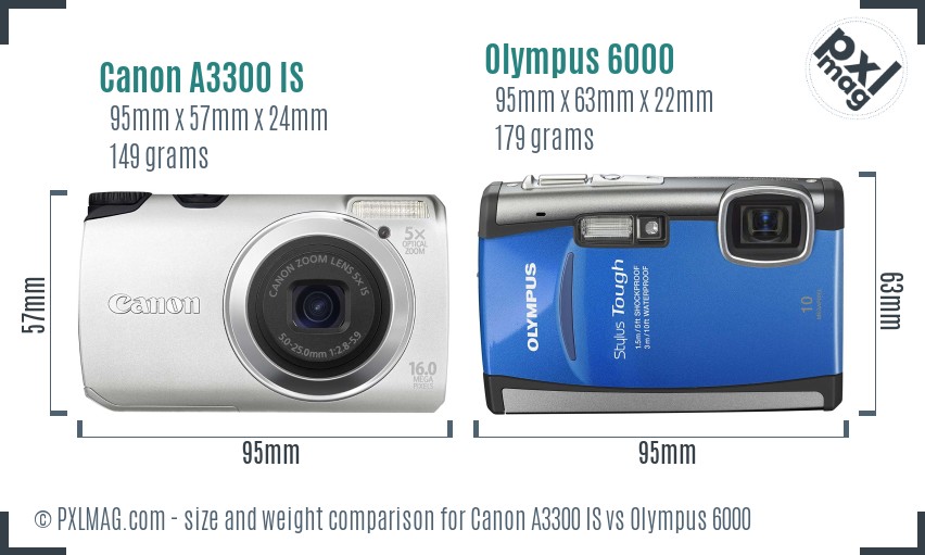 Canon A3300 IS vs Olympus 6000 size comparison Canon A3300 IS vs Olympus 6000 size comparison
