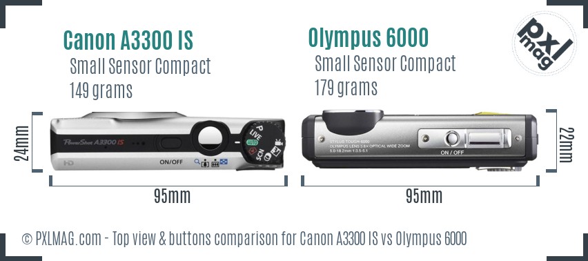 Canon A3300 IS vs Olympus 6000 top view buttons comparison