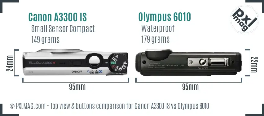 Canon A3300 IS vs Olympus 6010 top view buttons comparison