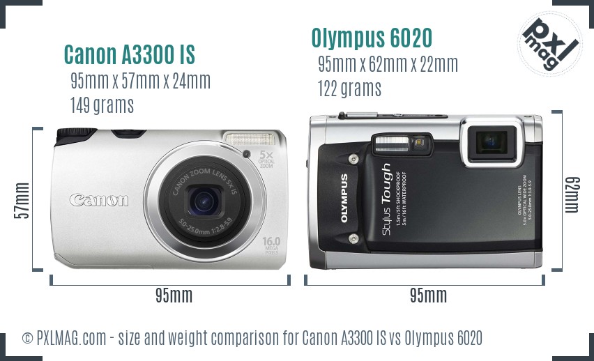Canon A3300 IS vs Olympus 6020 size comparison Canon A3300 IS vs Olympus 6020 size comparison