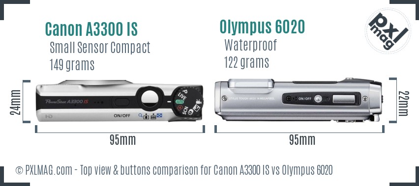 Canon A3300 IS vs Olympus 6020 top view buttons comparison