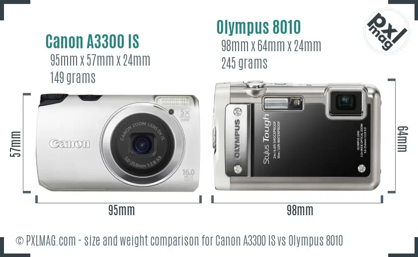 Canon A3300 IS vs Olympus 8010 size comparison