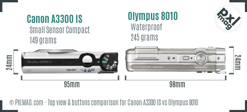Canon A3300 IS vs Olympus 8010 top view buttons comparison