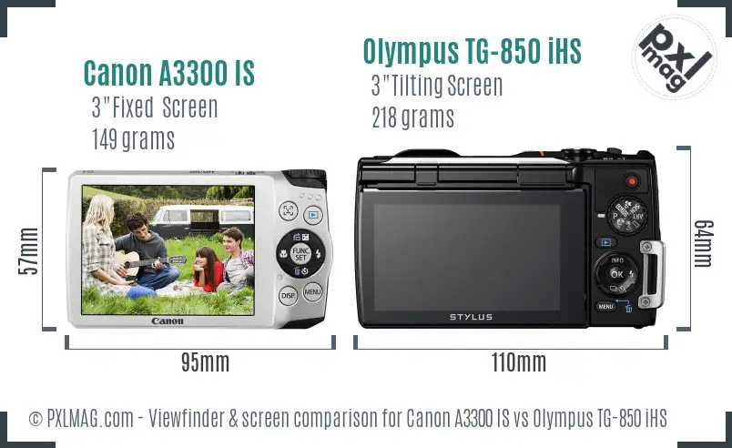 Canon A3300 IS vs Olympus TG-850 iHS Screen and Viewfinder comparison