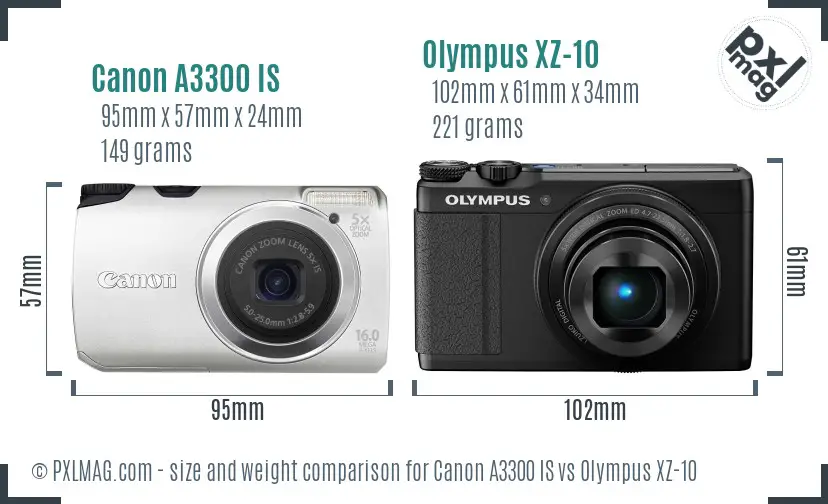 Canon A3300 IS vs Olympus XZ-10 size comparison