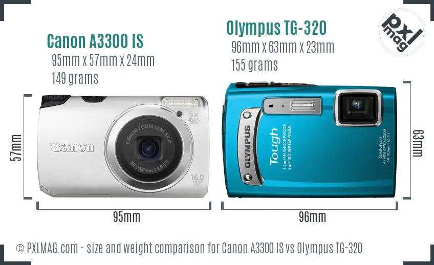Canon A3300 IS vs Olympus TG-320 size comparison Canon A3300 IS vs Olympus TG-320 size comparison