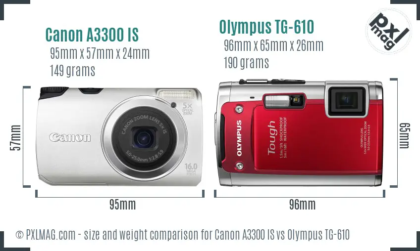 Canon A3300 IS vs Olympus TG-610 size comparison