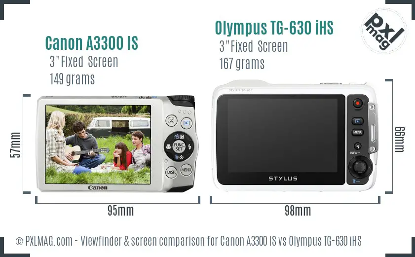 Canon A3300 IS vs Olympus TG-630 iHS Screen and Viewfinder comparison