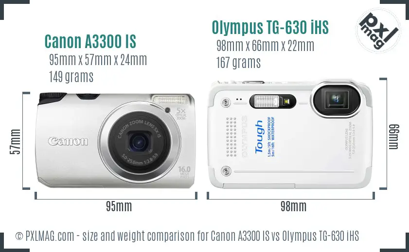 Canon A3300 IS vs Olympus TG-630 iHS size comparison