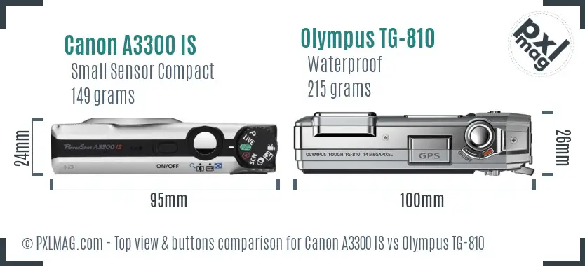 Canon A3300 IS vs Olympus TG-810 top view buttons comparison