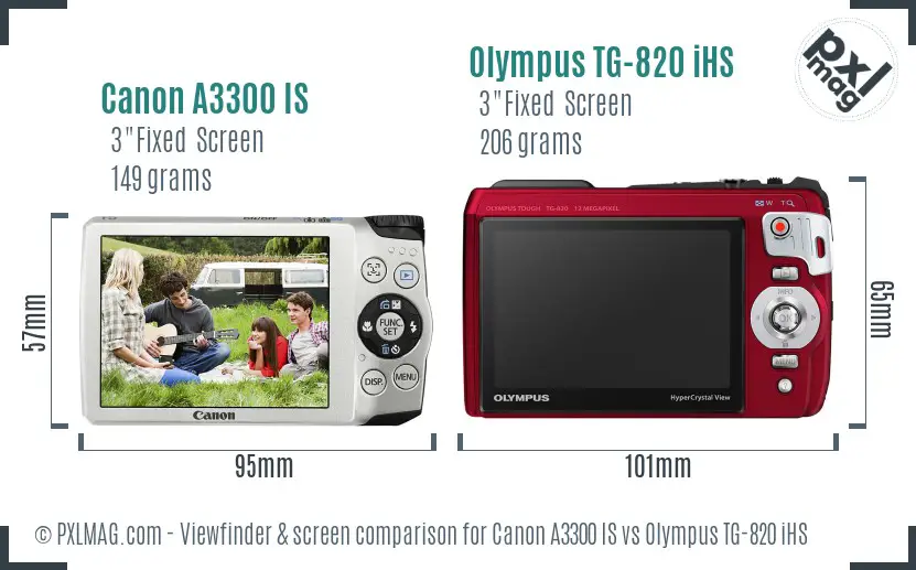 Canon A3300 IS vs Olympus TG-820 iHS Screen and Viewfinder comparison