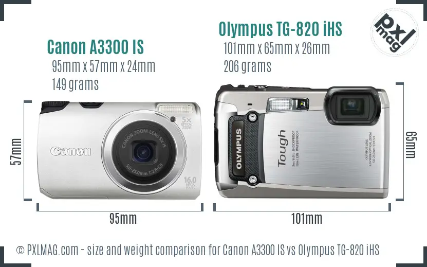 Canon A3300 IS vs Olympus TG-820 iHS size comparison