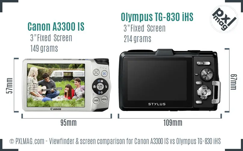Canon A3300 IS vs Olympus TG-830 iHS Screen and Viewfinder comparison Canon A3300 IS vs Olympus TG-830 iHS Screen and Viewfinder comparison