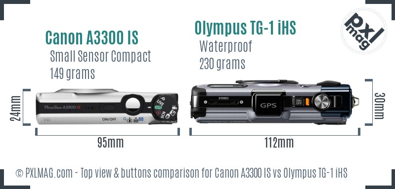 Canon A3300 IS vs Olympus TG-1 iHS top view buttons comparison