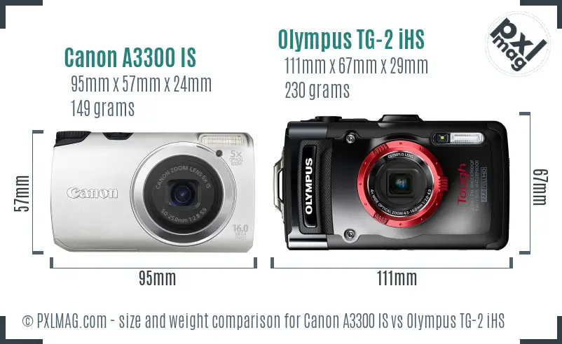 Canon A3300 IS vs Olympus TG-2 iHS size comparison