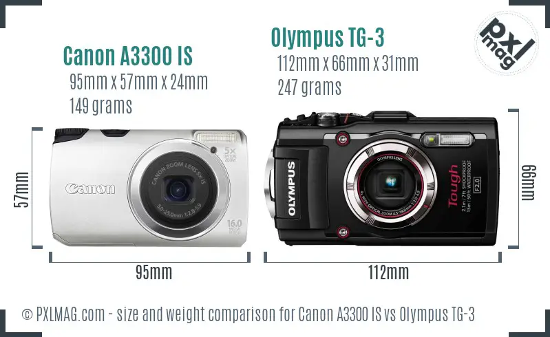 Canon A3300 IS vs Olympus TG-3 size comparison Canon A3300 IS vs Olympus TG-3 size comparison