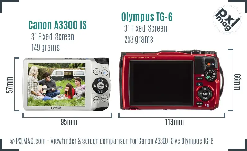 Canon A3300 IS vs Olympus TG-6 Screen and Viewfinder comparison