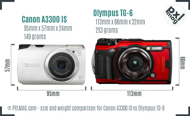 Canon A3300 IS vs Olympus TG-6 size comparison