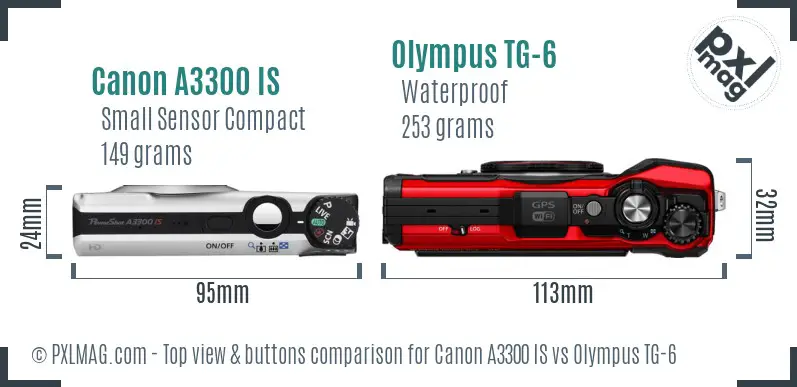 Canon A3300 IS vs Olympus TG-6 top view buttons comparison