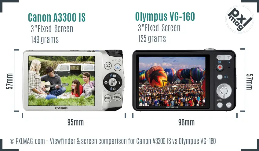 Canon A3300 IS vs Olympus VG-160 Screen and Viewfinder comparison Canon A3300 IS vs Olympus VG-160 Screen and Viewfinder comparison