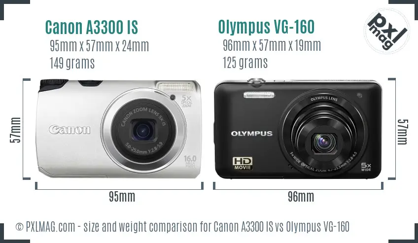 Canon A3300 IS vs Olympus VG-160 size comparison Canon A3300 IS vs Olympus VG-160 size comparison