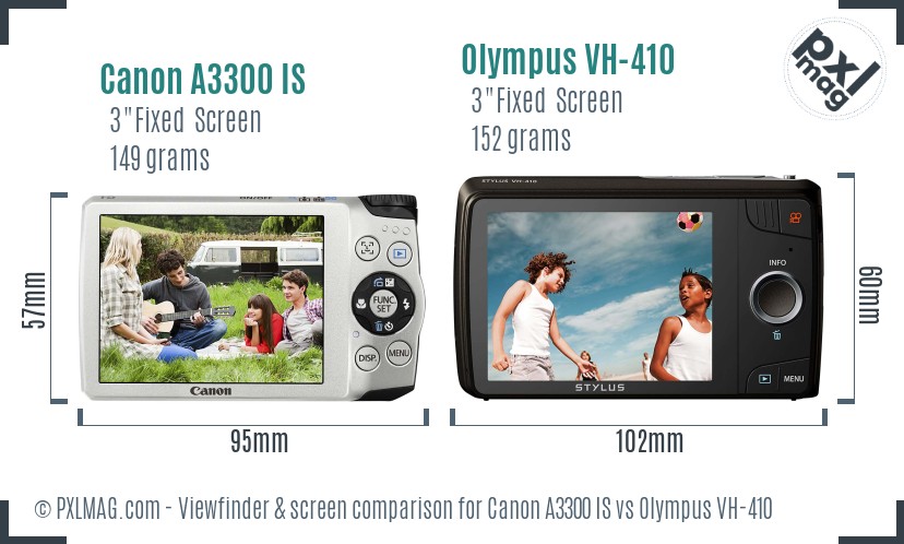Canon A3300 IS vs Olympus VH-410 Screen and Viewfinder comparison